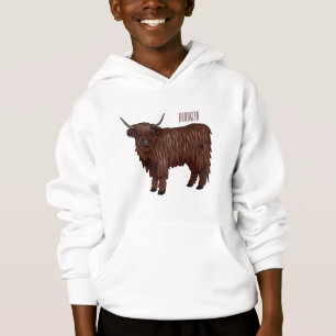 Highland cow cartoon illustration hoodie