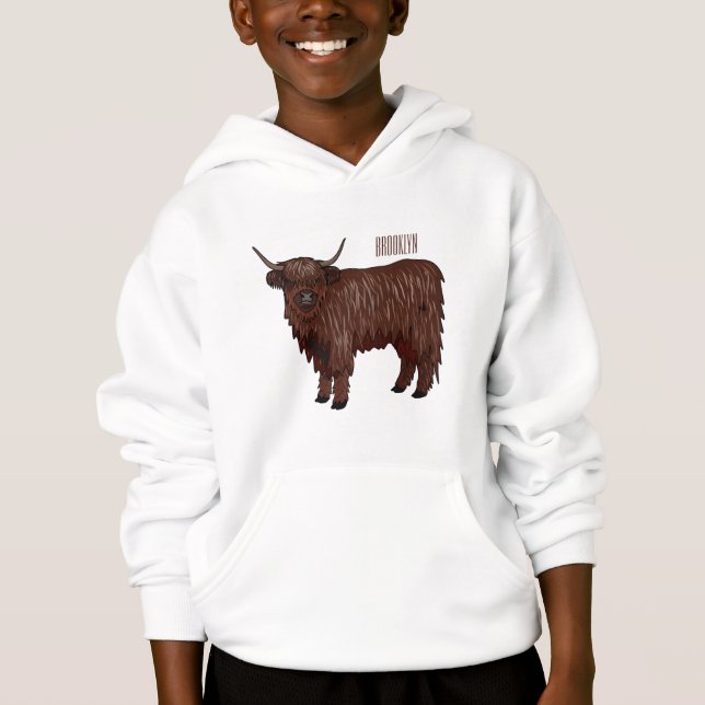 Highland cow cartoon illustration  hoodie (Front)