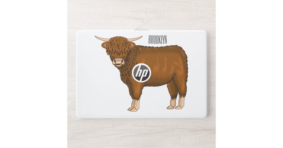 Highland cow cartoon illustration HP laptop skin | Zazzle