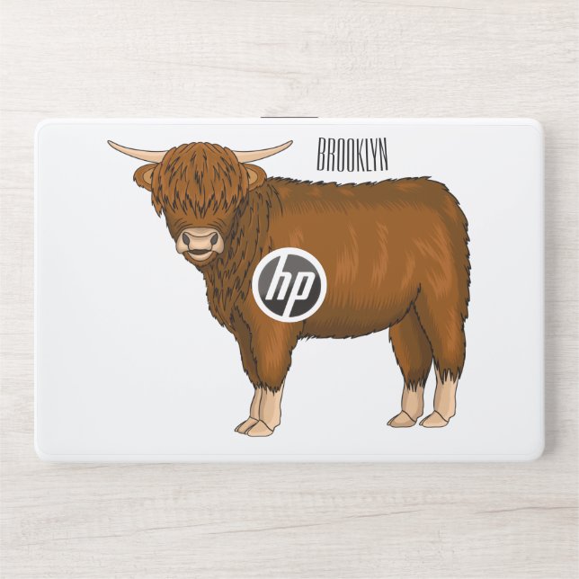 Highland cow cartoon illustration  HP laptop skin (Front)