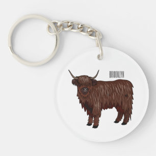 Highland cow cartoon illustration keychain