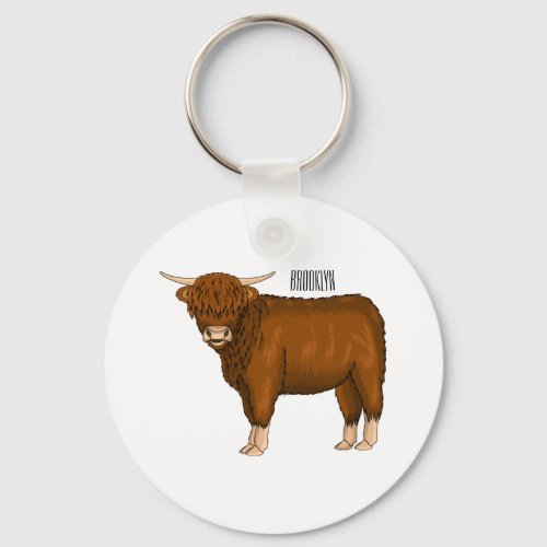 Highland cow cartoon illustration keychain