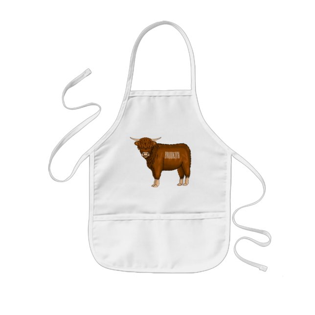 Highland cow cartoon illustration  kids' apron (Front)