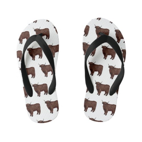 Highland cow cartoon illustration  kids flip flops