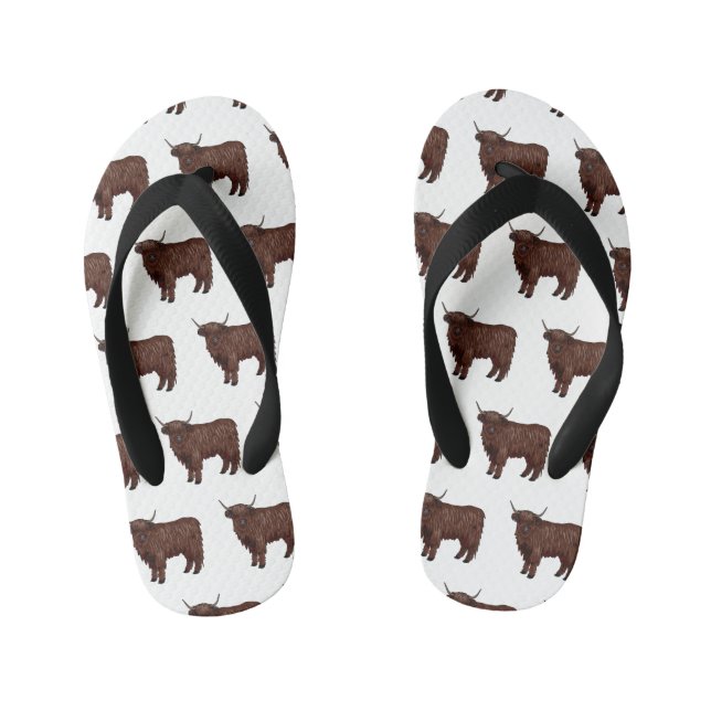 Highland cow cartoon illustration  kid's flip flops (Footbed)