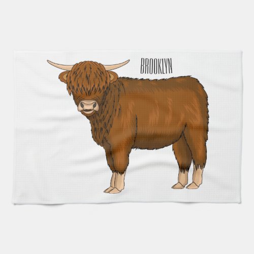 Highland cow cartoon illustration  kitchen towel