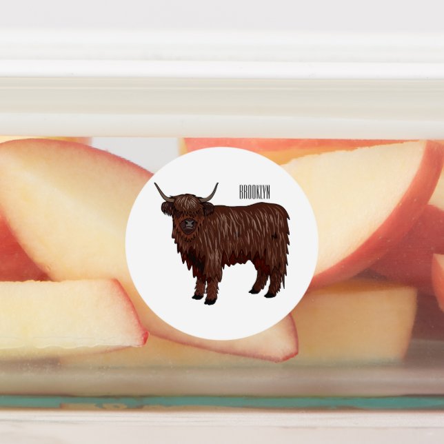 Highland cow cartoon illustration  labels (Affixed)