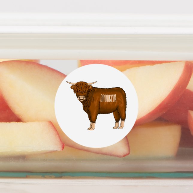 Highland cow cartoon illustration  labels (Affixed)