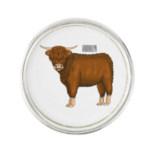 Highland cow cartoon illustration lapel pin