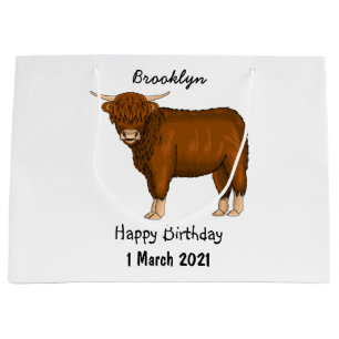 Highland cow cartoon illustration large gift bag