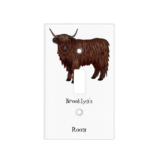 Highland cow cartoon illustration light switch cover (Front)
