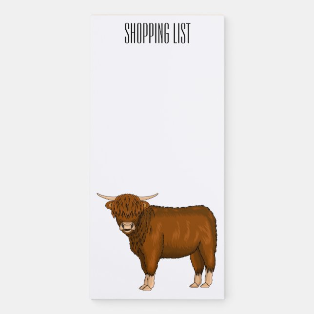 Highland cow cartoon illustration  magnetic notepad (Front)