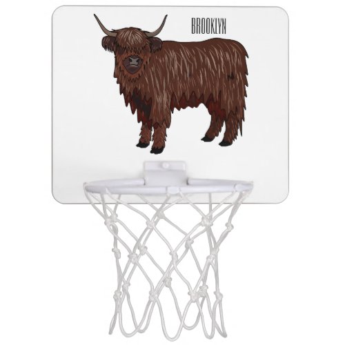 Highland cow cartoon illustration  mini basketball hoop