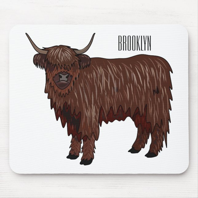 Highland cow cartoon illustration  mouse pad (Front)