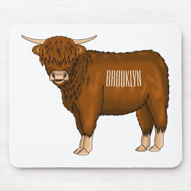 Highland cow cartoon illustration  mouse pad (Front)