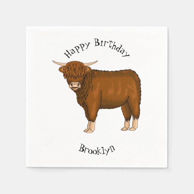 Highland cow cartoon illustration  napkins (Front)