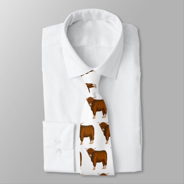 Highland cow cartoon illustration neck tie (Tied)