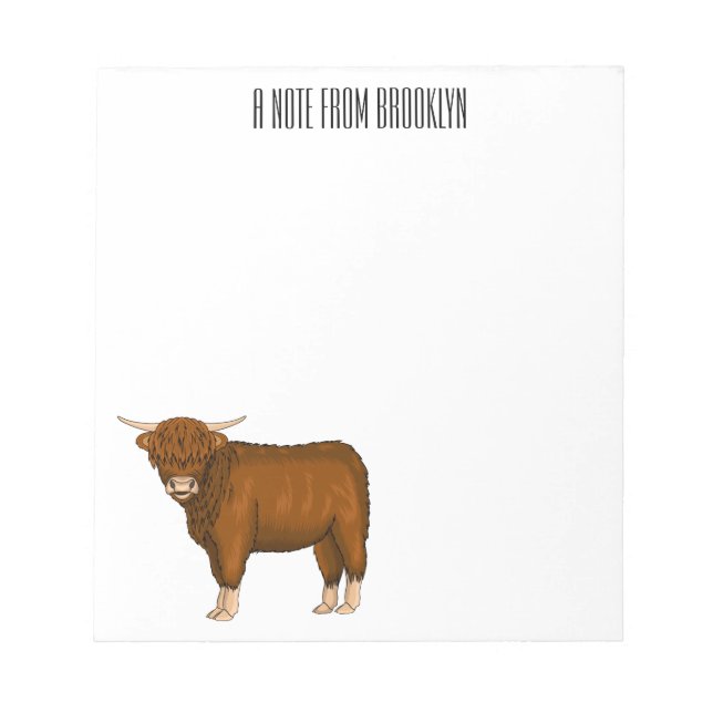 Highland cow cartoon illustration notepad (Front)