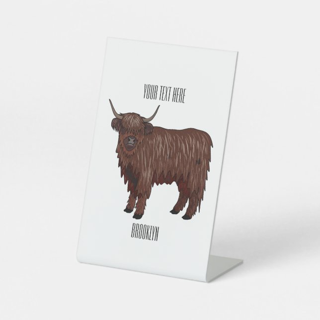 Highland cow cartoon illustration  pedestal sign (Front)