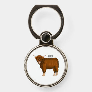 Highland cow cartoon illustration  phone ring stand