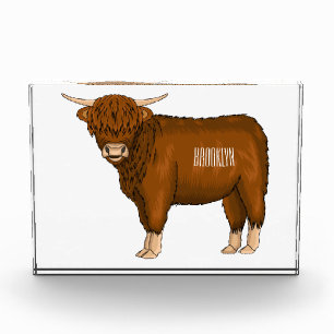 Highland cow cartoon illustration photo block