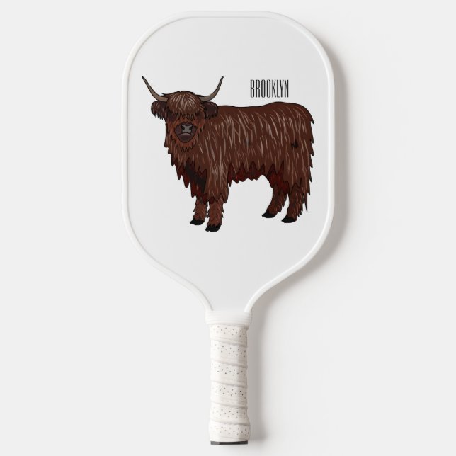 Highland cow cartoon illustration  pickleball paddle (Front)