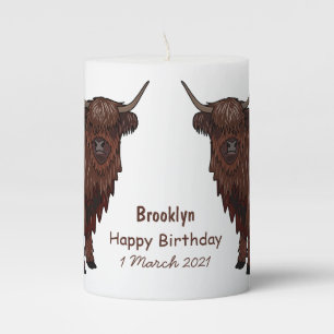 Highland cow cartoon illustration pillar candle