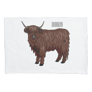 Highland cow cartoon illustration  pillow case