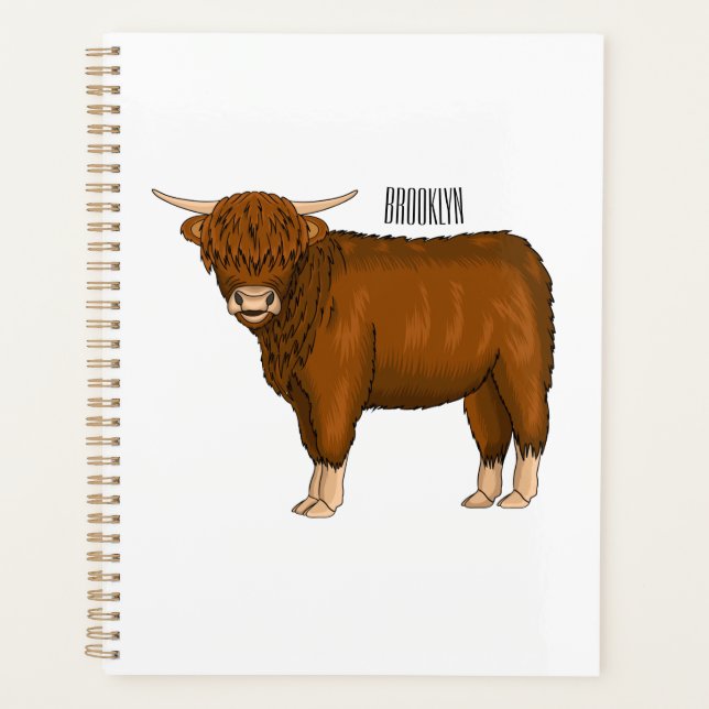Highland cow cartoon illustration planner (Front)