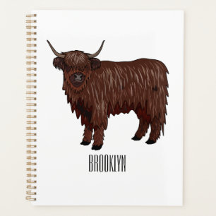 Highland cow cartoon illustration planner