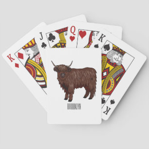 Highland cow cartoon illustration  poker cards