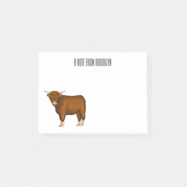 Highland cow cartoon illustration  post-it notes (Front)
