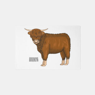 Highland cow cartoon illustration rug