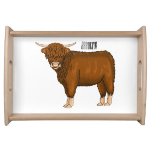 Highland cow cartoon illustration  serving tray