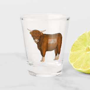 Highland cow cartoon illustration shot glass