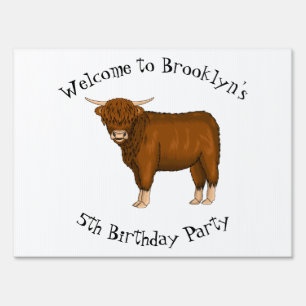 Highland cow cartoon illustration sign