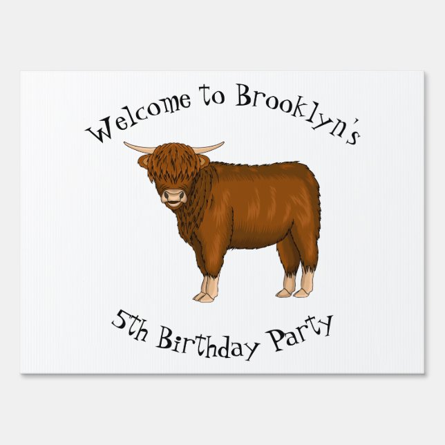 Highland cow cartoon illustration sign (Front)