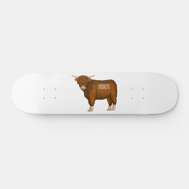 Highland cow cartoon illustration  skateboard (Horz)