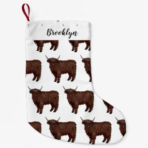 Highland cow cartoon illustration small christmas stocking
