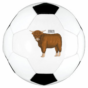Highland cow cartoon illustration soccer ball