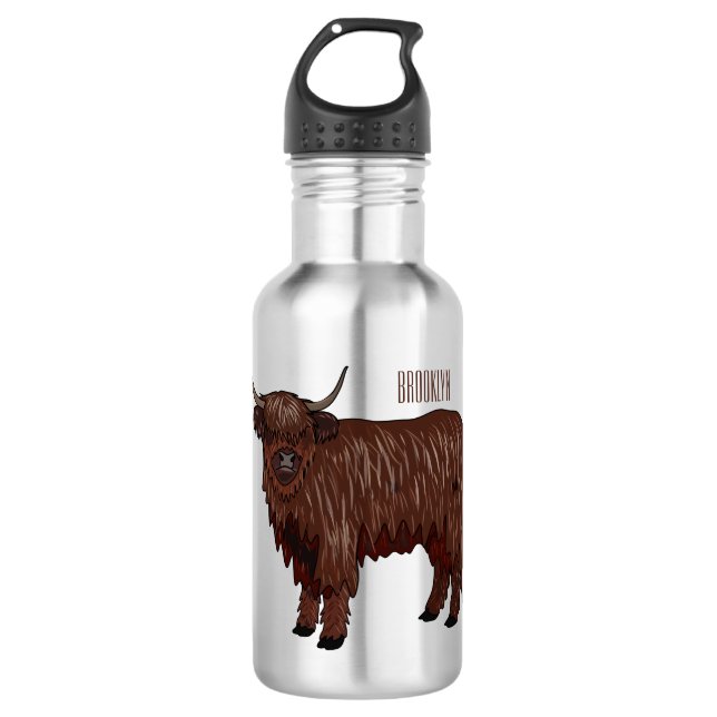 Highland cow cartoon illustration  stainless steel water bottle (Front)