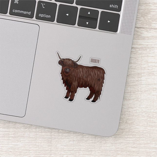 Highland cow cartoon illustration sticker (Detail)
