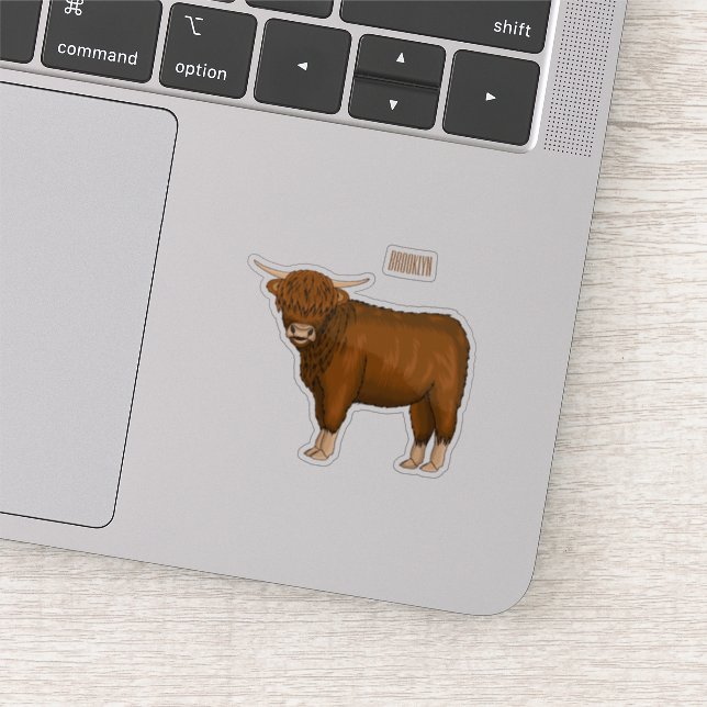 Highland cow cartoon illustration sticker (Detail)
