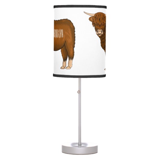 Highland cow cartoon illustration  table lamp (Front)