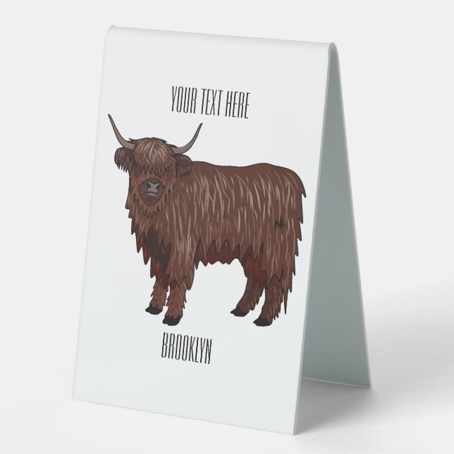Highland cow cartoon illustration  table tent (Front)
