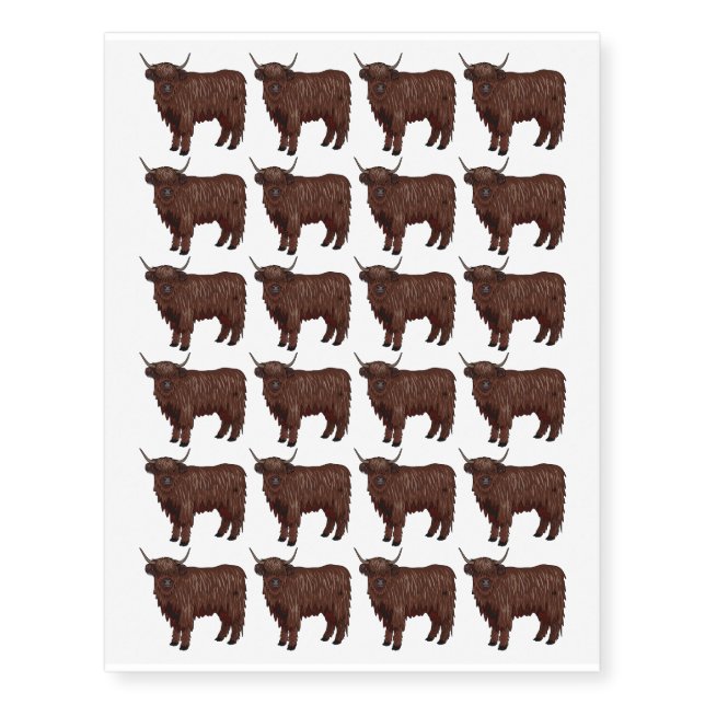 Highland cow cartoon illustration temporary tattoos (Front)