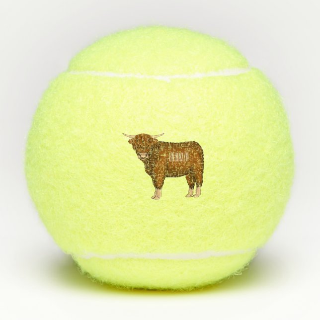 Highland cow cartoon illustration tennis balls (Front)