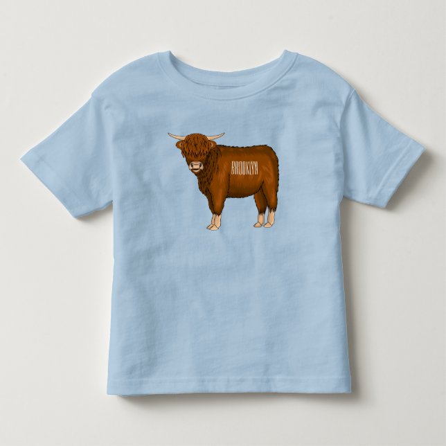 Highland cow cartoon illustration toddler t-shirt (Front)