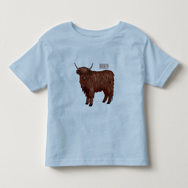 Highland cow cartoon illustration  toddler t-shirt (Front)