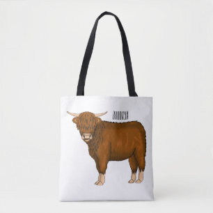 Highland cow cartoon illustration tote bag